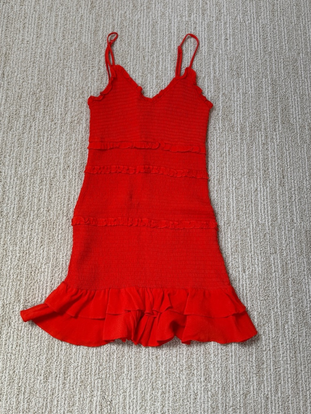 Olivaceous Red / Orange Ruffled Spaghetti Strap Dress M